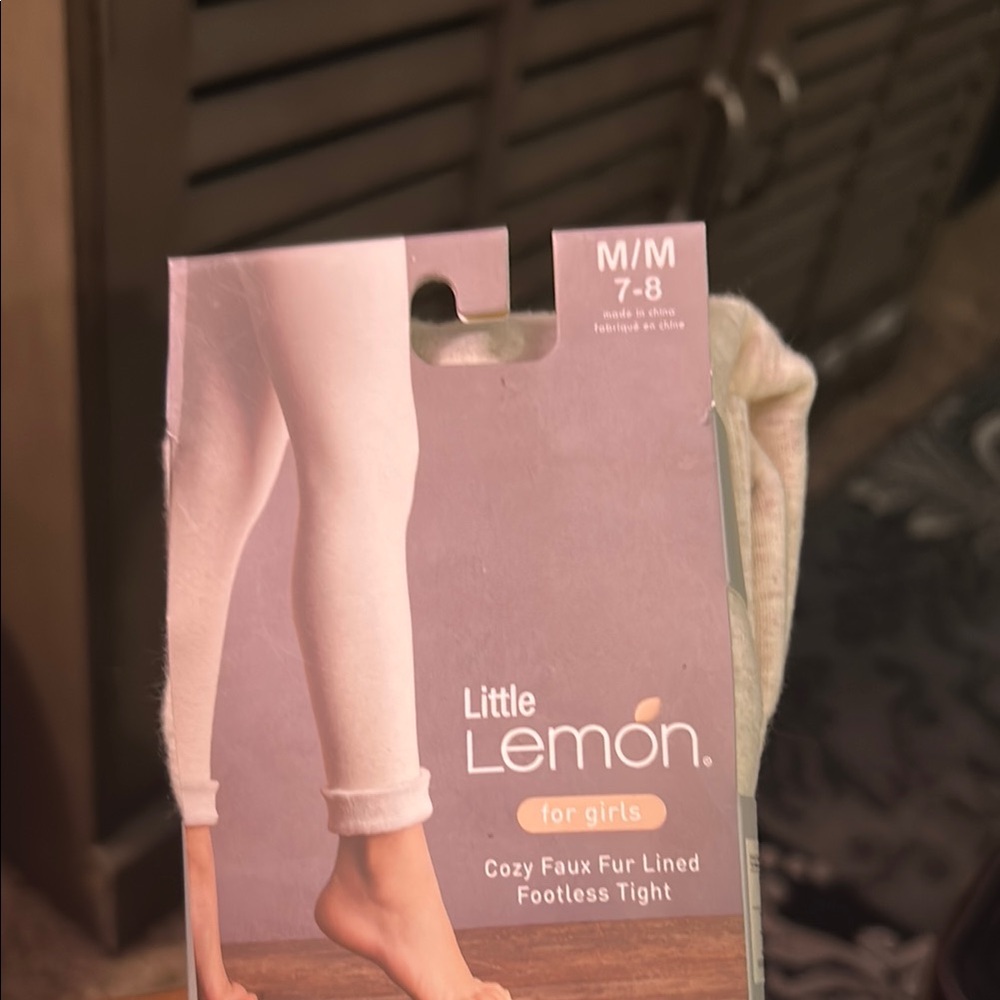 Little Lemon Girls' Cozy Faux Fur Lined Leggings - tan